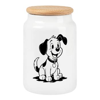 Cheerful Puppy Friend - Cookie Jar with Wooden Lid - white - Front