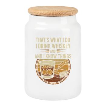 Whiskey, Bücher und Bar-Look - Keksdose mit Holzdeckel - Weiß - Vorne