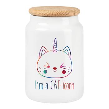Je suis un amoureux des chats caticornes, des licornes, des chats - Boîte à biscuits avec couvercle en bois - blanc - Devant