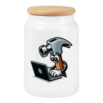 HammerCode: Tool meets bits - Cookie Jar with Wooden Lid - white - Front