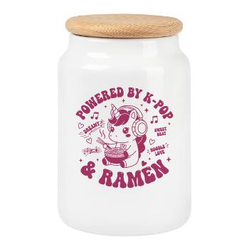 Powered By K-Pop And Ramen Kpop Anime Unicorn - Cookie Jar with Wooden Lid - white - Front