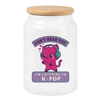 ICH KANN DICH NICHT HÖREN, ICH HÖRE K-POP-MUSIK SÜSSE KATZE - Keksdose mit Holzdeckel - Weiß - Vorne