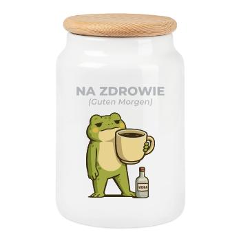 Frog Na zdrowie Café & Vodka Humour - Boîte à biscuits avec couvercle en bois - blanc - Devant
