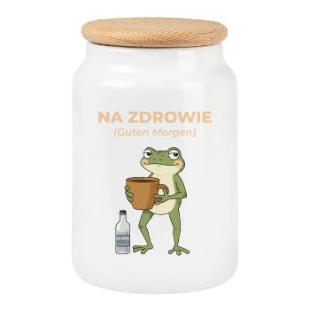 Frog Na zdrowie Café & Vodka Humour - Boîte à biscuits avec couvercle en bois - blanc - Devant