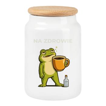 Frog Na zdrowie Café & Vodka Humour - Boîte à biscuits avec couvercle en bois - blanc - Devant