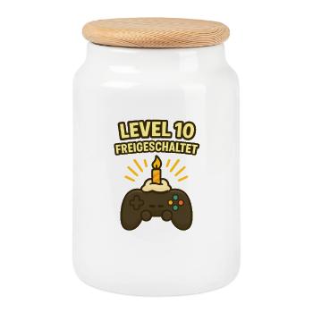 Level 10 Unlocked Shirt 10th Birthday Shirt - Cookie Jar with Wooden Lid - white - Front