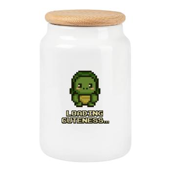 Lade Niedliches Dino-Pixel - Keksdose mit Holzdeckel - Weiß - Vorne