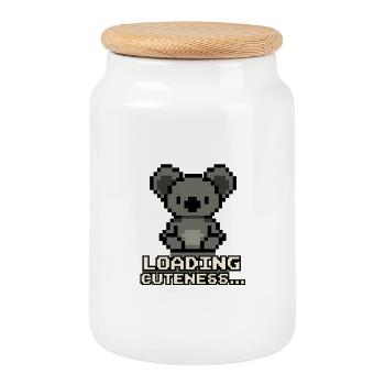 Pixelkoala Loading Cuteness - Keksdose mit Holzdeckel - Weiß - Vorne