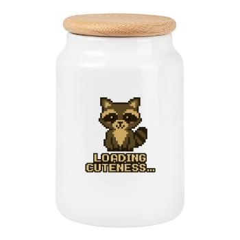 Pixel Waschbär: Niedlichkeit lädt - Keksdose mit Holzdeckel - Weiß - Vorne