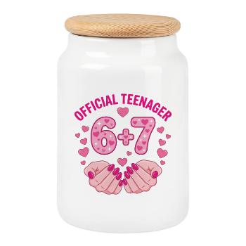 Official Teenager 67 Hearts 13th Birthday - Cookie Jar with Wooden Lid - white - Front