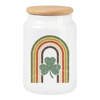 Vintage Rainbow with Shamrock St' Patricksday - Cookie Jar with Wooden Lid - white - Front