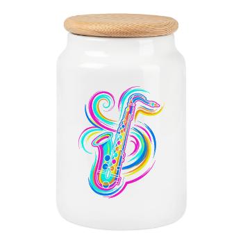 Saxophone - Boîte à biscuits avec couvercle en bois - blanc - Devant