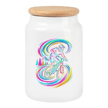 Mountain Biker - Cookie Jar with Wooden Lid - white - Front