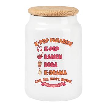 K-Pop Paradise Ramen Boba K Drama Live Eat Enjoy - Cookie Jar with Wooden Lid - white - Front