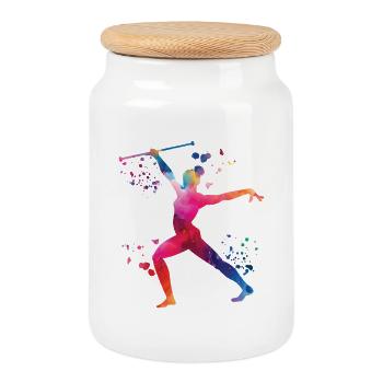 Gymnast with baton rhythmic gymnastics - Cookie Jar with Wooden Lid - white - Front