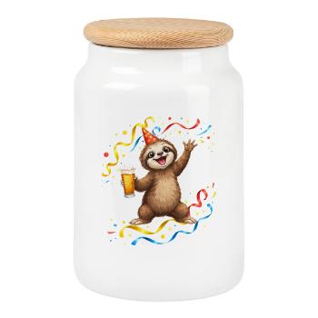 Célébration de la fête du paresseux avec de la bière - Boîte à biscuits avec couvercle en bois - blanc - Devant