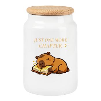 Just One More Chapter Capybara Read - Cookie Jar with Wooden Lid - white - Front
