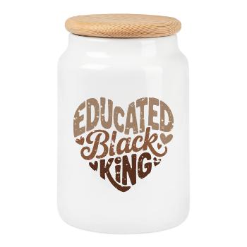 Roi noir instruit | Citation de l’Afro Pride | Noir - Boîte à biscuits avec couvercle en bois - blanc - Devant