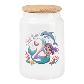 Je suis 2e anniversaire de la fille sirène - Boîte à biscuits avec couvercle en bois - blanc - Devant