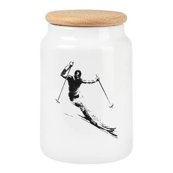 Rétro Skier - Boîte à biscuits avec couvercle en bois - blanc - Devant
