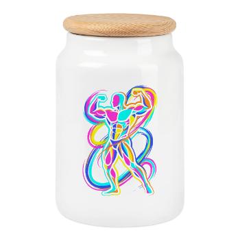 Bodybuilder - Cookie Jar with Wooden Lid - white - Front