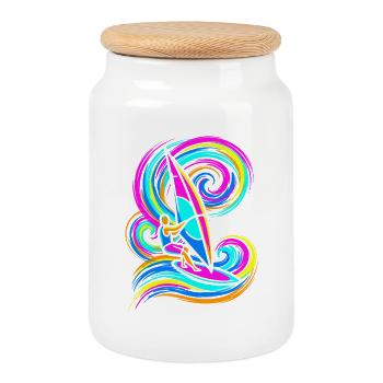 Windsurfing - Cookie Jar with Wooden Lid - white - Front