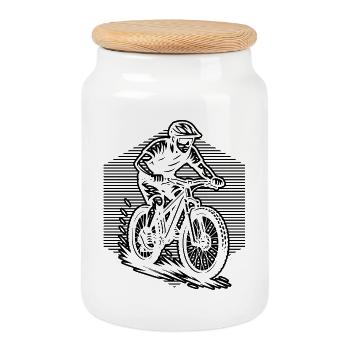 Motif emblématique du VTT - Boîte à biscuits avec couvercle en bois - blanc - Devant