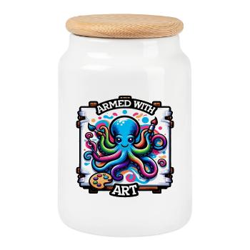 Art Octopus with Paint Stains - Cookie Jar with Wooden Lid - white - Front