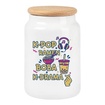 K-Pop Ramen Boba K Drame Musique coréenne Fans de Kpop - Boîte à biscuits avec couvercle en bois - blanc - Devant