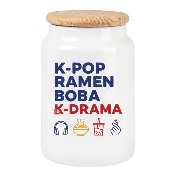 K-Pop Ramen Boba K Drama Korean Music Love - Cookie Jar with Wooden Lid - white - Front