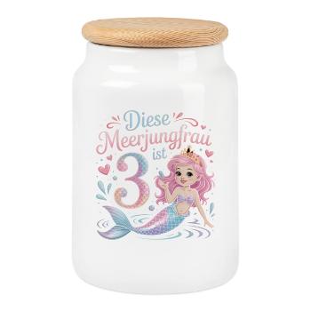 Cette sirène a 3 ans de filles - Boîte à biscuits avec couvercle en bois - blanc - Devant