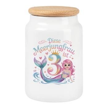 Cette sirène a 3 ans de filles - Boîte à biscuits avec couvercle en bois - blanc - Devant