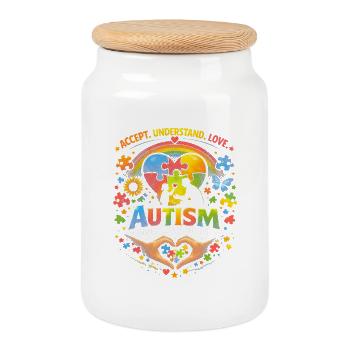 Puzzle du cœur sur l’acceptation de l’autisme - Boîte à biscuits avec couvercle en bois - blanc - Devant