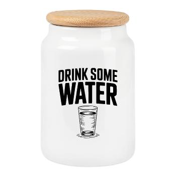 Drink Some Water - Cookie Jar with Wooden Lid - white - Front