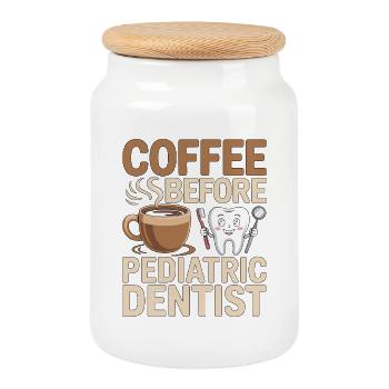 Pediatric Dentist Coffee Kids Dentist Coffee Lover - Cookie Jar with Wooden Lid - white - Front