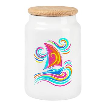 Voilier - Boîte à biscuits avec couvercle en bois - blanc - Devant
