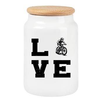 Motif emblématique du VTT - Boîte à biscuits avec couvercle en bois - blanc - Devant