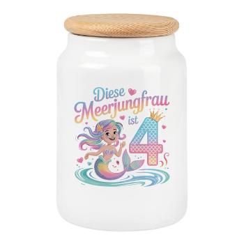 Cette sirène a 4 ans de filles - Boîte à biscuits avec couvercle en bois - blanc - Devant