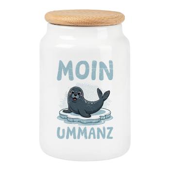 Baltic Sea Holiday MOIN UMMANZ Souvenier Funny - Cookie Jar with Wooden Lid - white - Front
