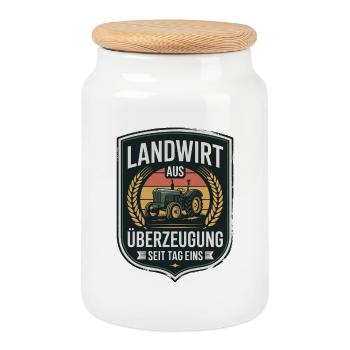 Farmer out of conviction tractor since day one - Cookie Jar with Wooden Lid - white - Front