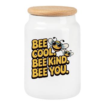 Bee Cool Bee Kind Bee You Design - Keksdose mit Holzdeckel - Weiß - Vorne
