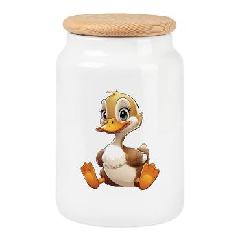 Personnage de dessin animé Canard Mignon - Boîte à biscuits avec couvercle en bois - blanc - Devant