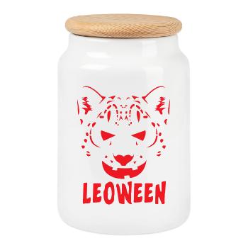 Safari Afrique Vie sauvage du Serengeti Léopard d’Halloween - Boîte à biscuits avec couvercle en bois - blanc - Devant