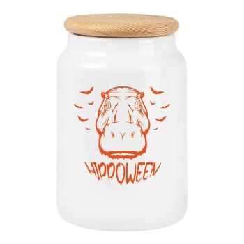 Safari Africa Serengeti wildlife halloween hippopotamus - Cookie Jar with Wooden Lid - white - Front
