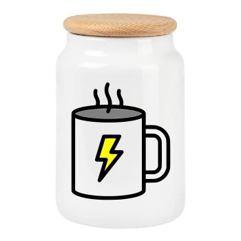 Électricité forte en tasse de café - Boîte à biscuits avec couvercle en bois - blanc - Devant