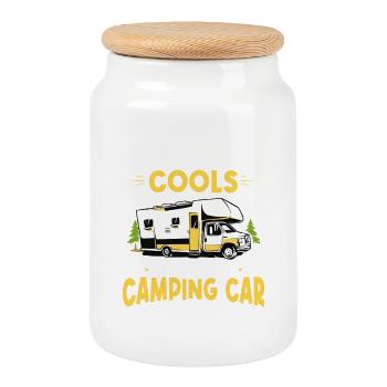 Papy cool camping car Humour retraité voyage - Boîte à biscuits avec couvercle en bois - blanc - Devant