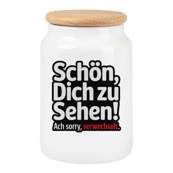 Schön, Dich zu sehen - Sorry, verwechselt. - Keksdose mit Holzdeckel - Weiß - Vorne