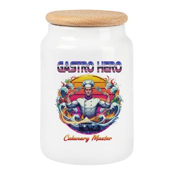 Gastro Hero - Boîte à biscuits avec couvercle en bois - blanc - Devant