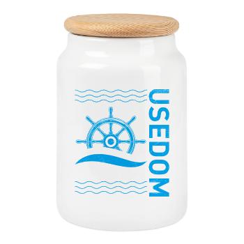 Island USEDOM Baltic Sea Usedom Holiday Fun - Cookie Jar with Wooden Lid - white - Front