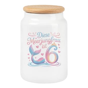 Cette sirène a 6 filles et a 6 ans - Boîte à biscuits avec couvercle en bois - blanc - Devant